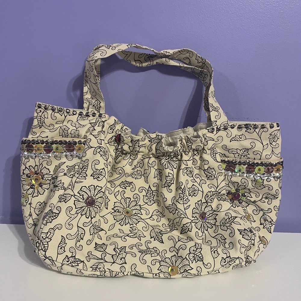 Ann Taylor Loft Floral Sequined Tote Bag